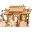 【神棚セット】本欅屋根違三社  + 上品神具セット　七点組 