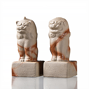 【神具】備前焼　狛犬(獅子)　作家物　上品-60