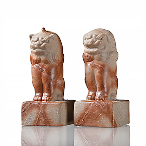 【神具】備前焼　狛犬(獅子)　作家物　上品-61