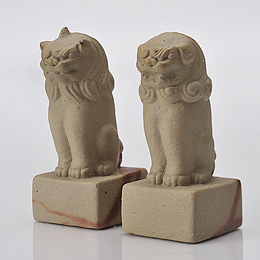 【神具】備前焼　狛犬(獅子)　作家物　上品-4