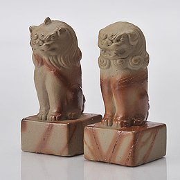 【神具】備前焼　狛犬(獅子)　作家物　上品-2