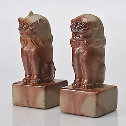 【神具】備前焼　狛犬(獅子)　作家物　上品-1