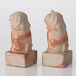 【神具】備前焼　狛犬(獅子)　作家物　上品-21