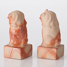 【神具】備前焼　狛犬(獅子)　作家物　上品-34