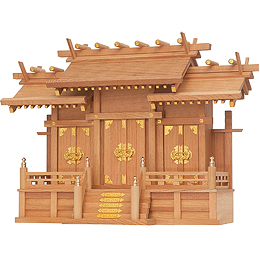 【神棚】　本欅 (けやき) 上品　屋根違い三社　金・大