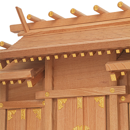 【神棚】　本欅 (けやき) 上品　屋根違い三社　金・中