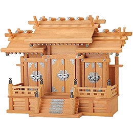 【神棚】　本欅 (けやき) 　上品 屋根違い三社　いぶし銀・大